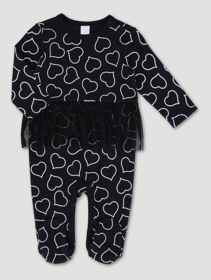 Baby Girls Heart Print Sleepsuit - Black