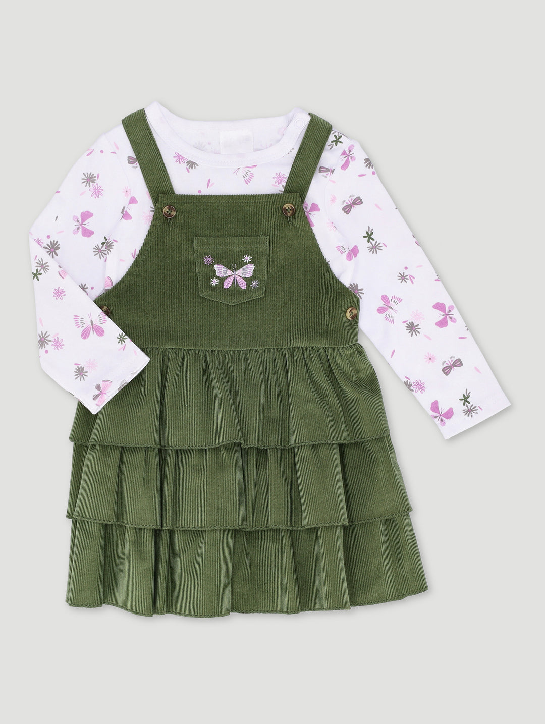 Baby Girls Pinni Cord Dress - Olive