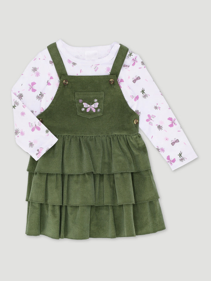 Baby Girls Pinni Cord Dress - Olive
