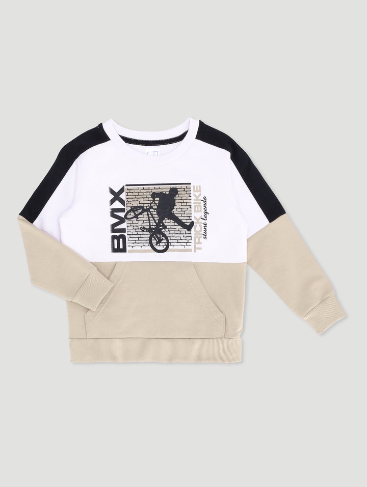 Pre-Boys Bmx Colourblock Crew Top - Black/Stone