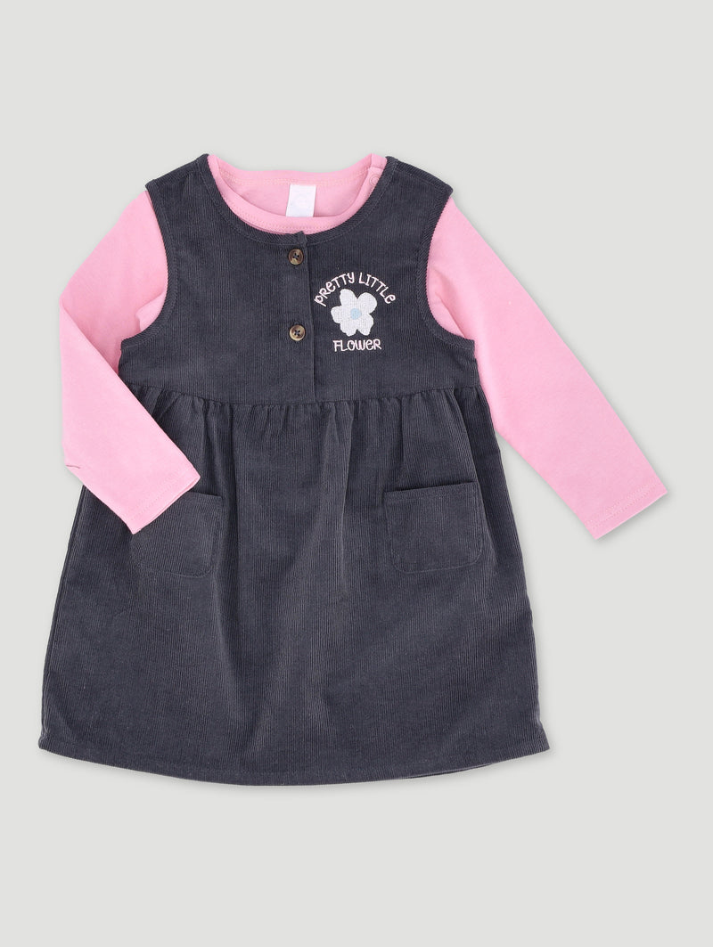 Baby Girls Flower Print Corduroy Pinni Dress - Marble Charcoal