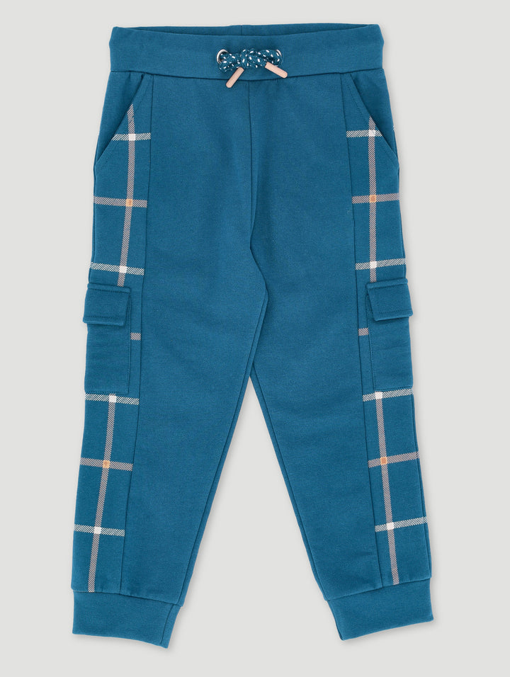 Pre-Boys Check Cargo Jogger - Blue/Tan
