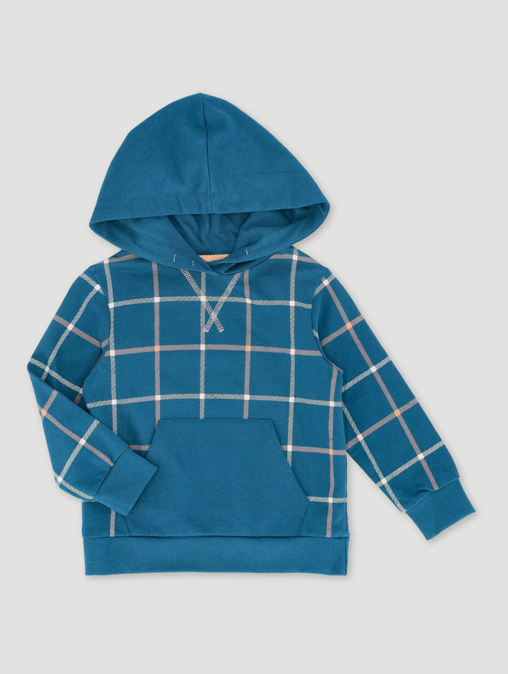 Pre-Boys Check Hoody - Blue/Tan