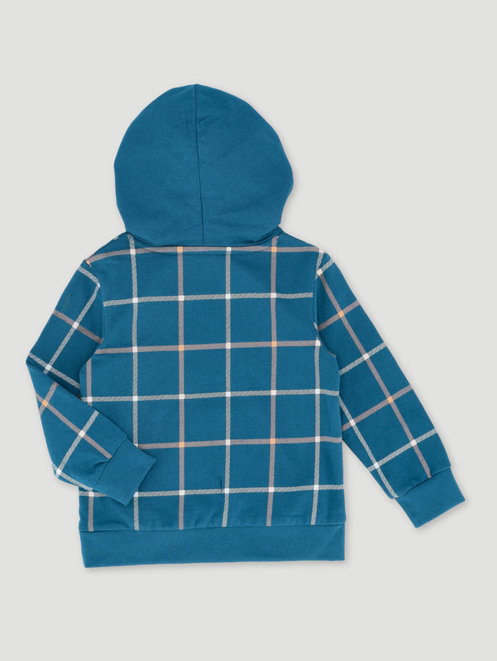 Pre-Boys Check Hoody - Blue/Tan