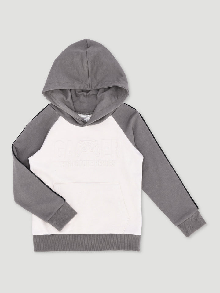 Pre-Boys Colourblock Piped Hoody - Grey/White