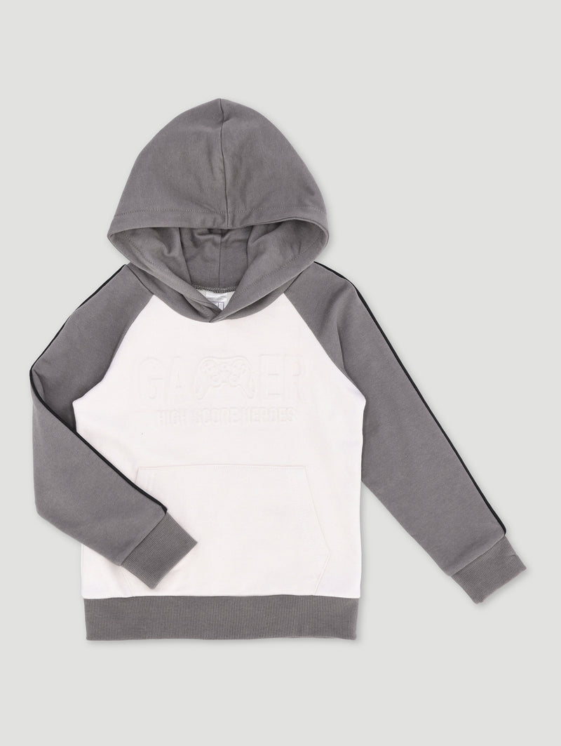 Pre-Boys Colourblock Piped Hoody - Grey/White
