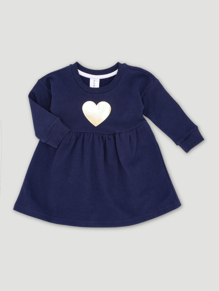 Baby Girls Fleece Heart Dress - Black/Navy
