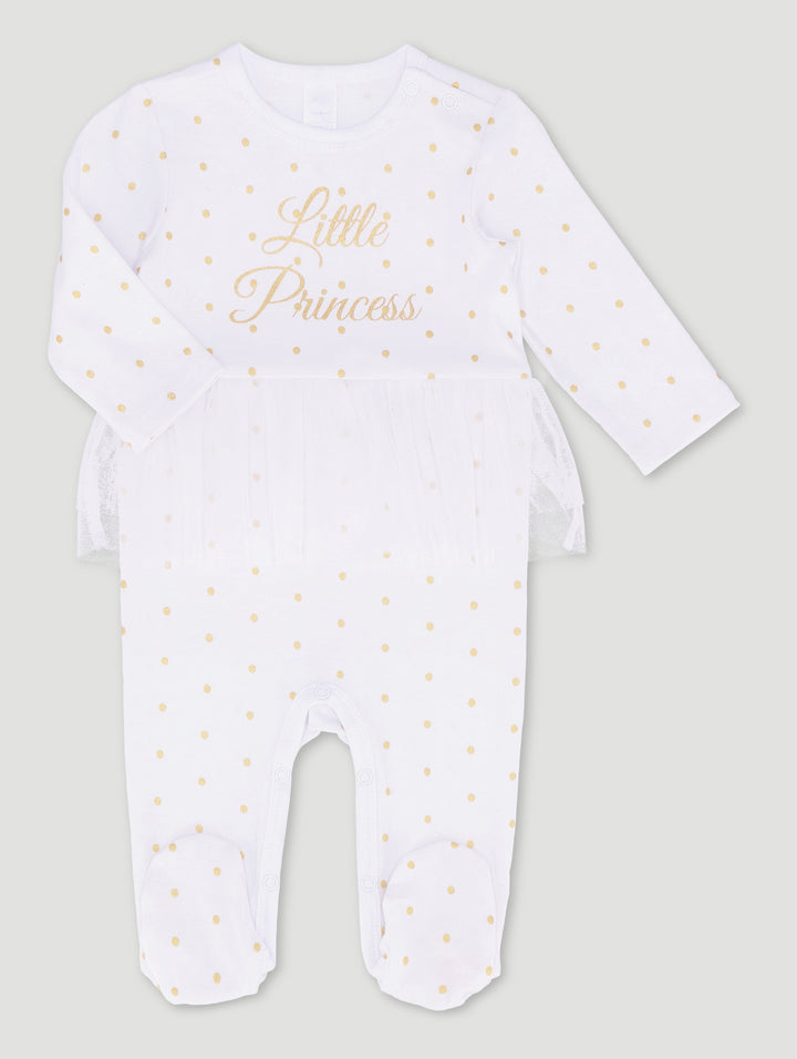 Baby Girls Polka Dot Interlock Sleepsuit - White