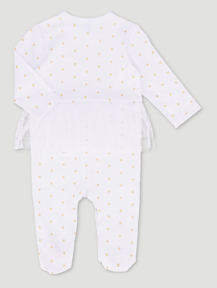 Baby Girls Polka Dot Interlock Sleepsuit - White