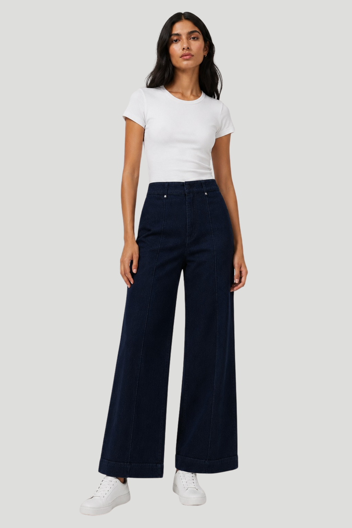 No Pocket Tailored Hirise Wide Leg Denim - Raw Wash