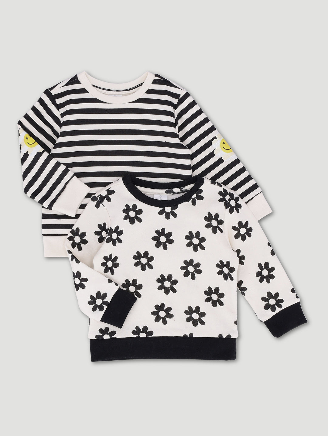 Baby Girls 2 Pack Daisy & Stripe Brushed Fleece Top - Multi