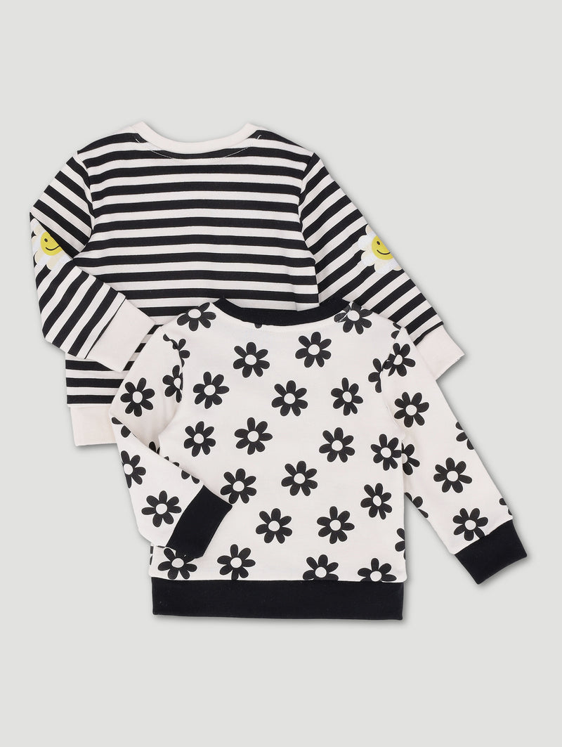 Baby Girls 2 Pack Daisy & Stripe Brushed Fleece Top - Multi