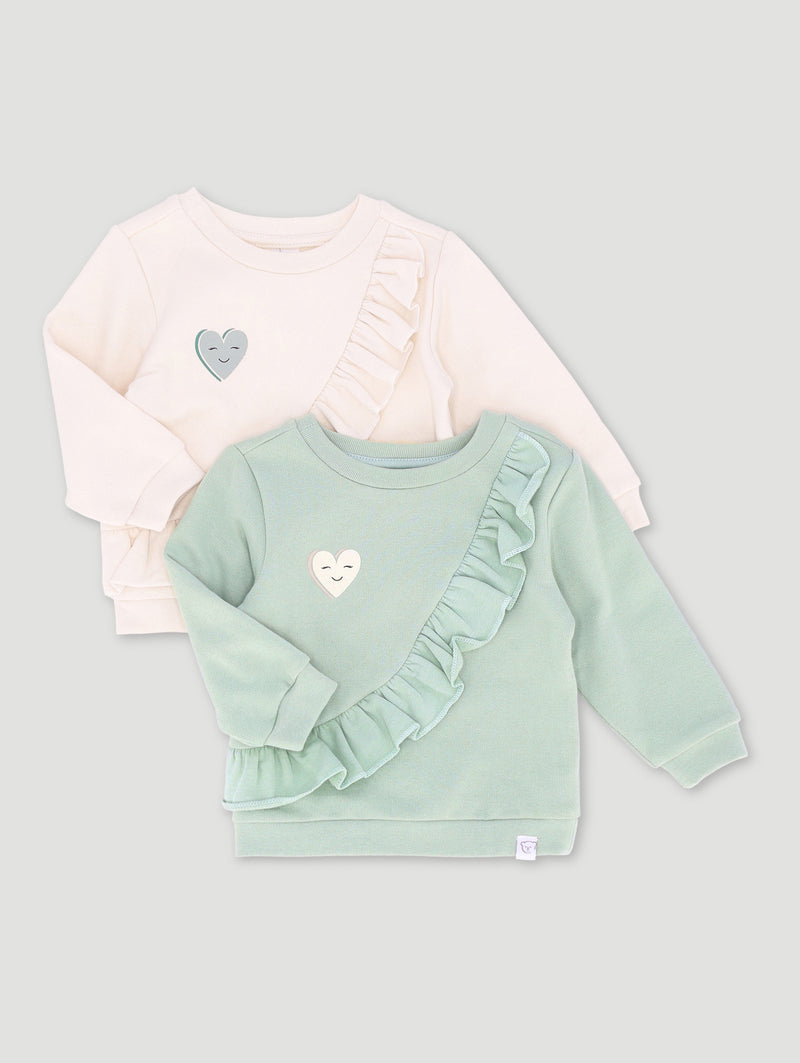 Baby Girls 2 Pack Hearts Brushed Tops - Sage