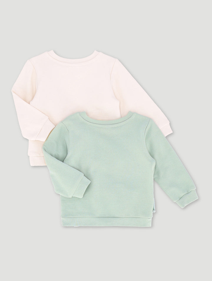 Baby Girls 2 Pack Hearts Brushed Tops - Sage