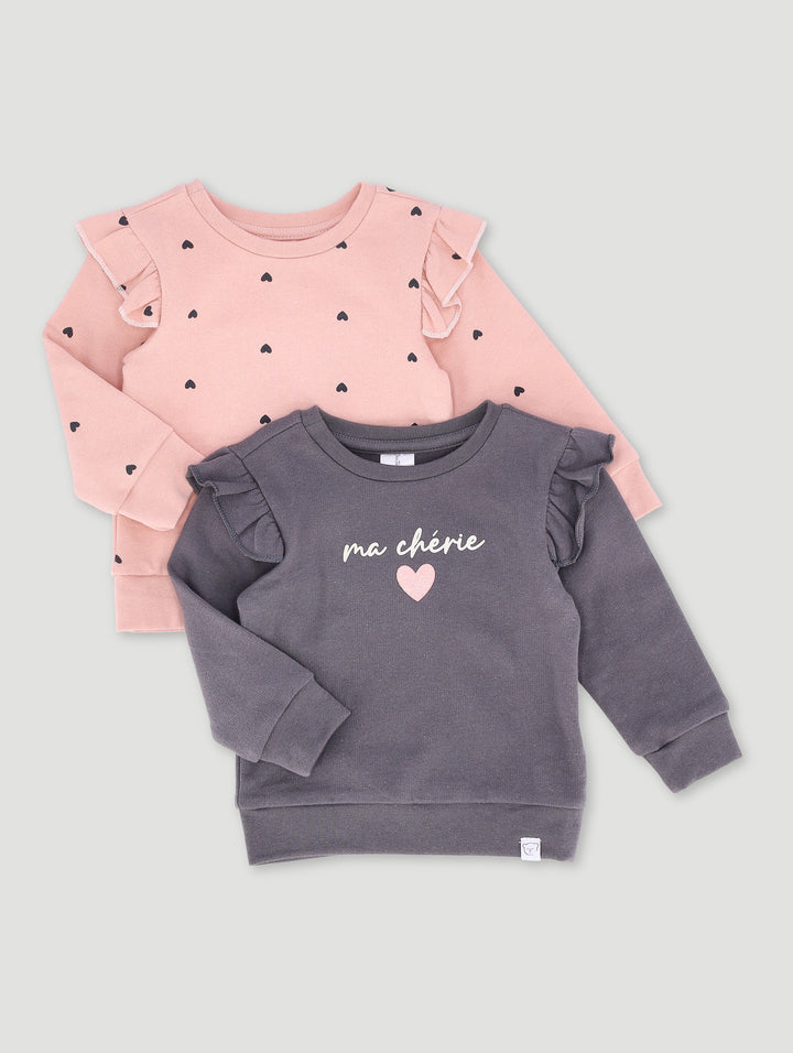 Baby Girls 2 Pack Brushed Fleece Tops - Marble Charcoal