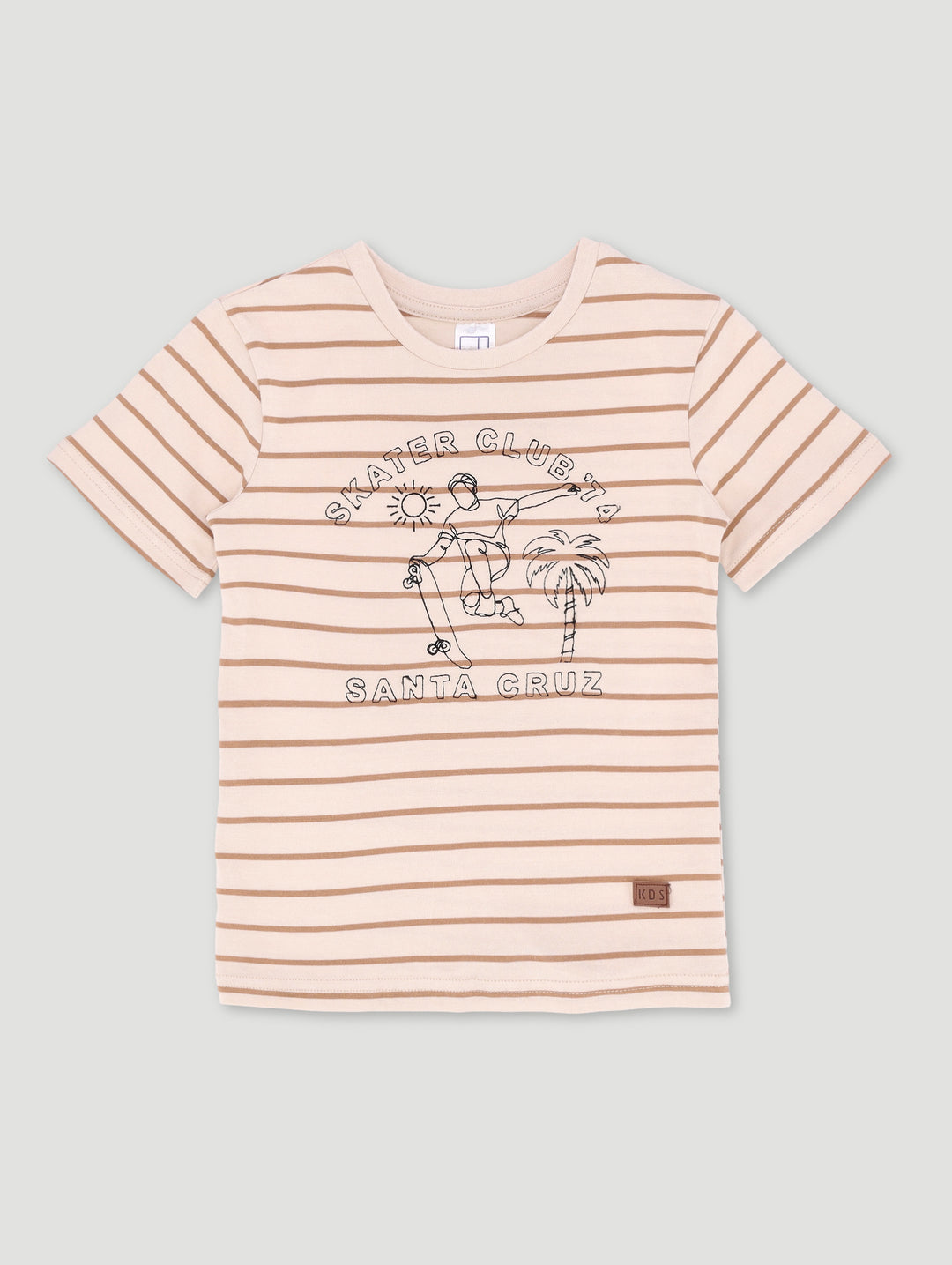 Pre-Boys Yarn Dye Stripe Embroidered Tee - Cream