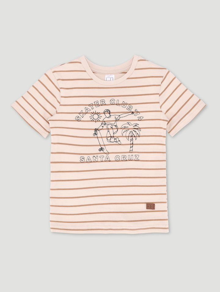 Pre-Boys Yarn Dye Stripe Embroidered Tee - Cream