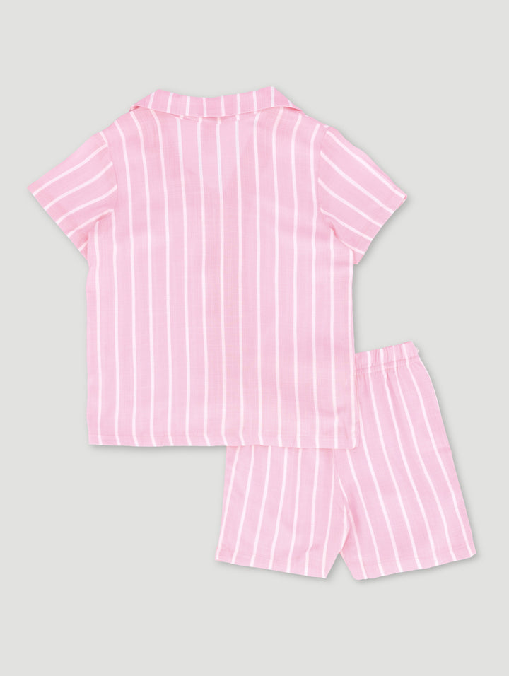 Pre-Girls Linen Stripe Sleep Set - Pink