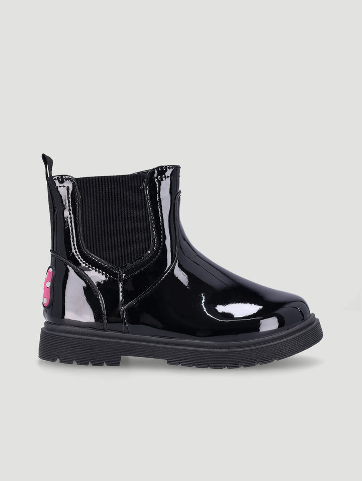 Pre-Girls Pink Bow Chelsea Boot - Black