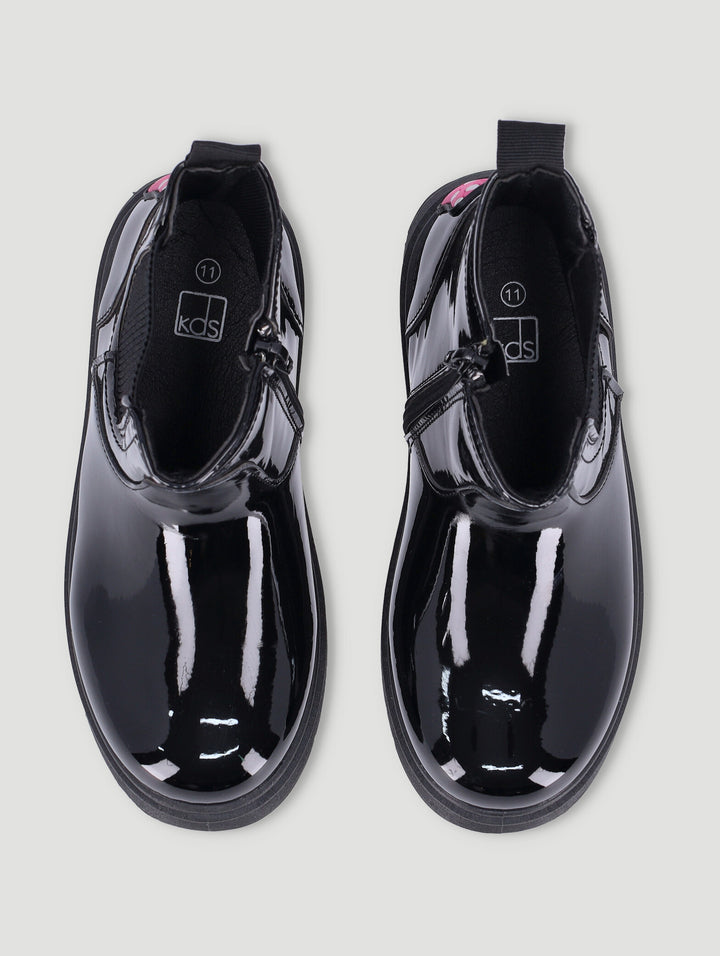 Pre-Girls Pink Bow Chelsea Boot - Black