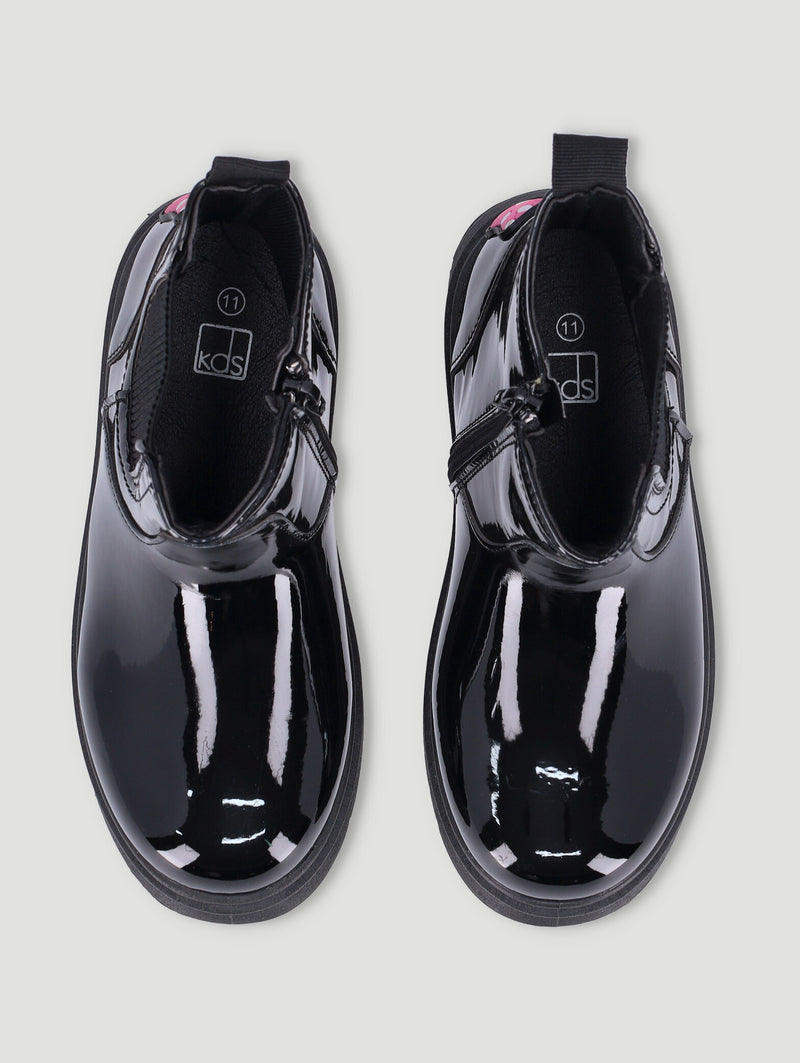 Pre-Girls Pink Bow Chelsea Boot - Black