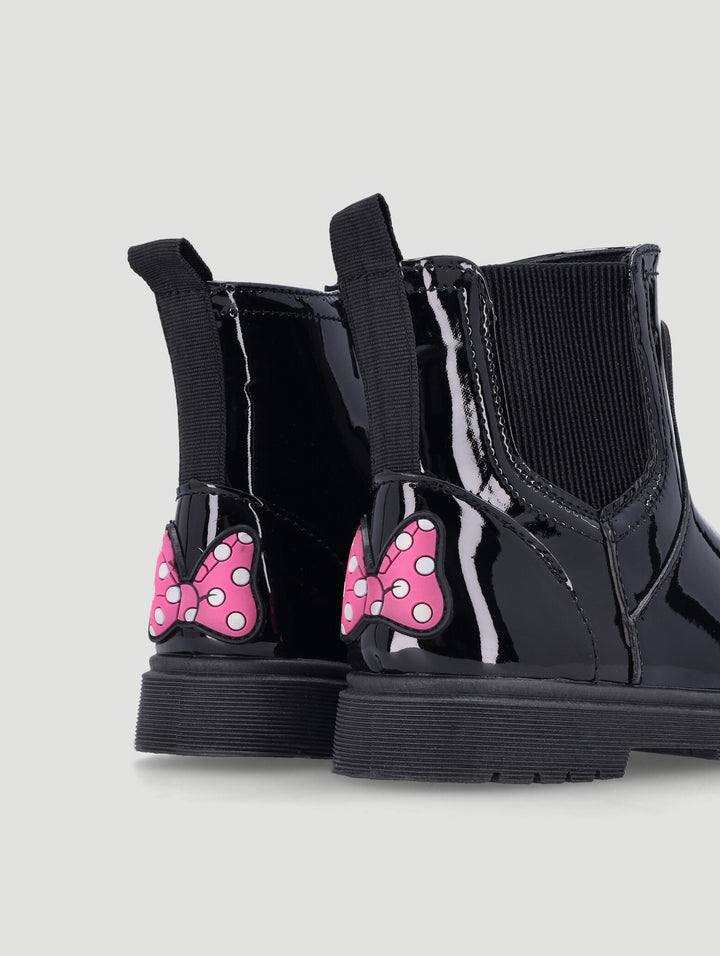 Pre-Girls Pink Bow Chelsea Boot - Black