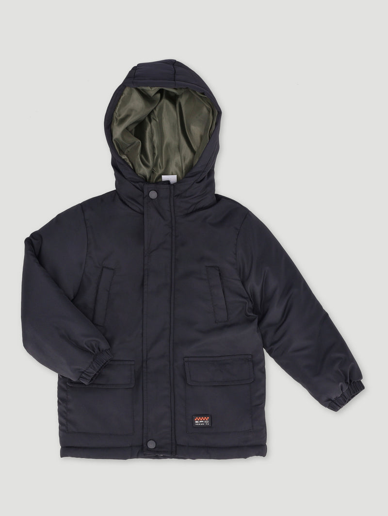 Pre-Boys Parka Longer Length Jacket - Black