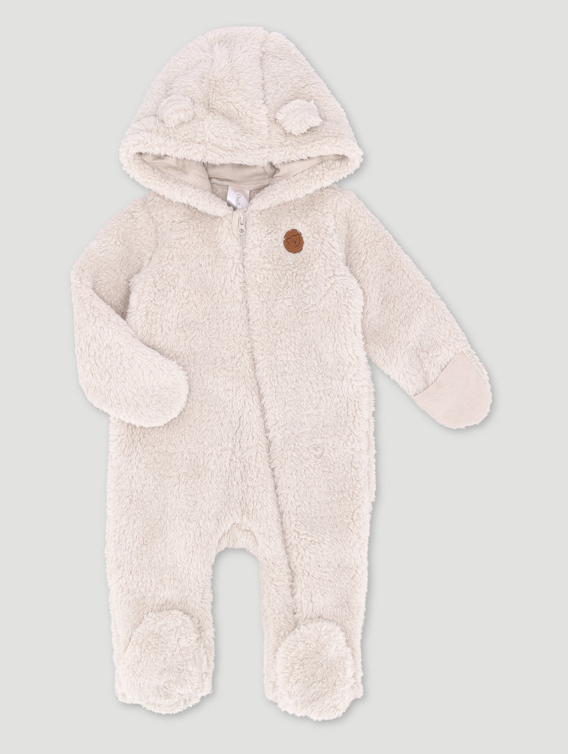 Baby Girls Sherpa Bear Sleepsuit - Stone