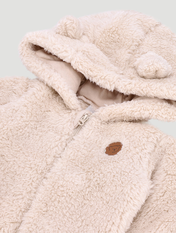 Baby Girls Sherpa Bear Sleepsuit - Stone