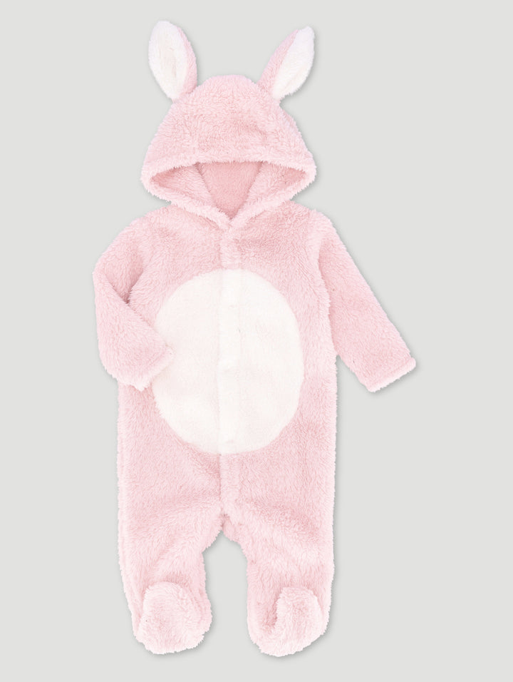 Baby Girls Sherpa Bunny Sleepsuit - Dusty Pink