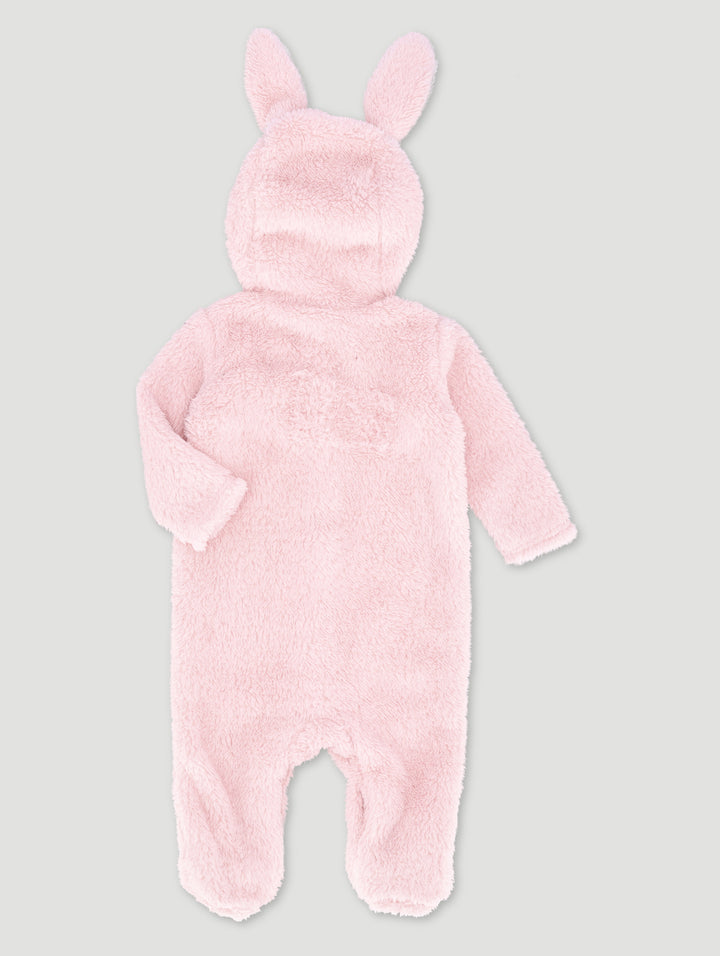 Baby Girls Sherpa Bunny Sleepsuit - Dusty Pink
