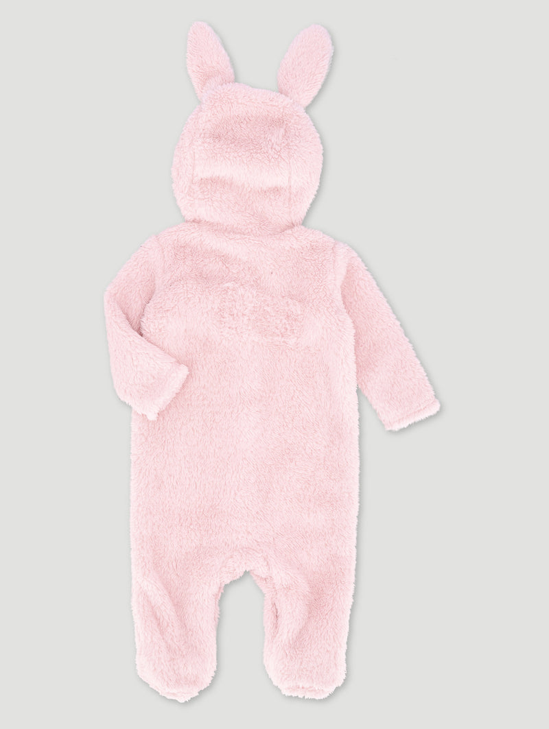 Baby Girls Sherpa Bunny Sleepsuit - Dusty Pink
