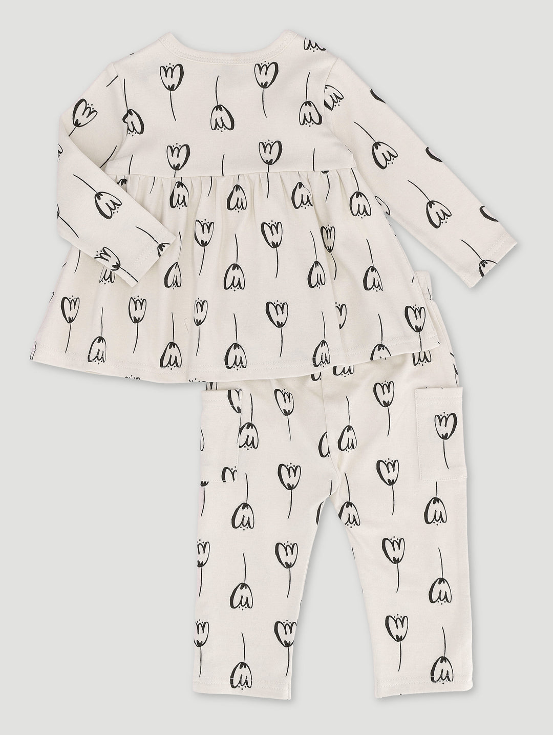 Baby Girls Printed Interlock Set - Light Stone