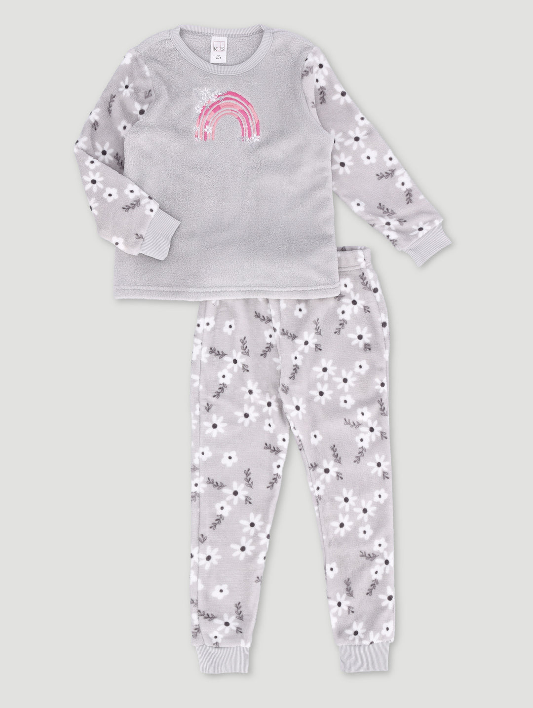 Pre-Girls Embroidered Bunny Print Sleep Set - Grey