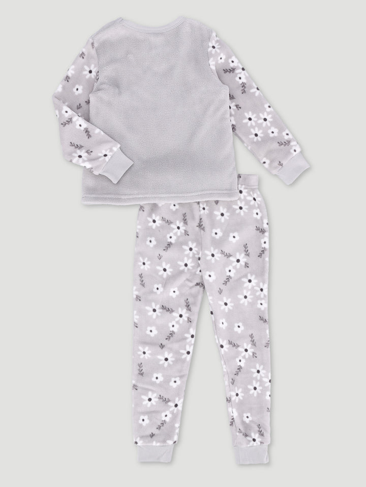 Pre-Girls Embroidered Bunny Print Sleep Set - Grey