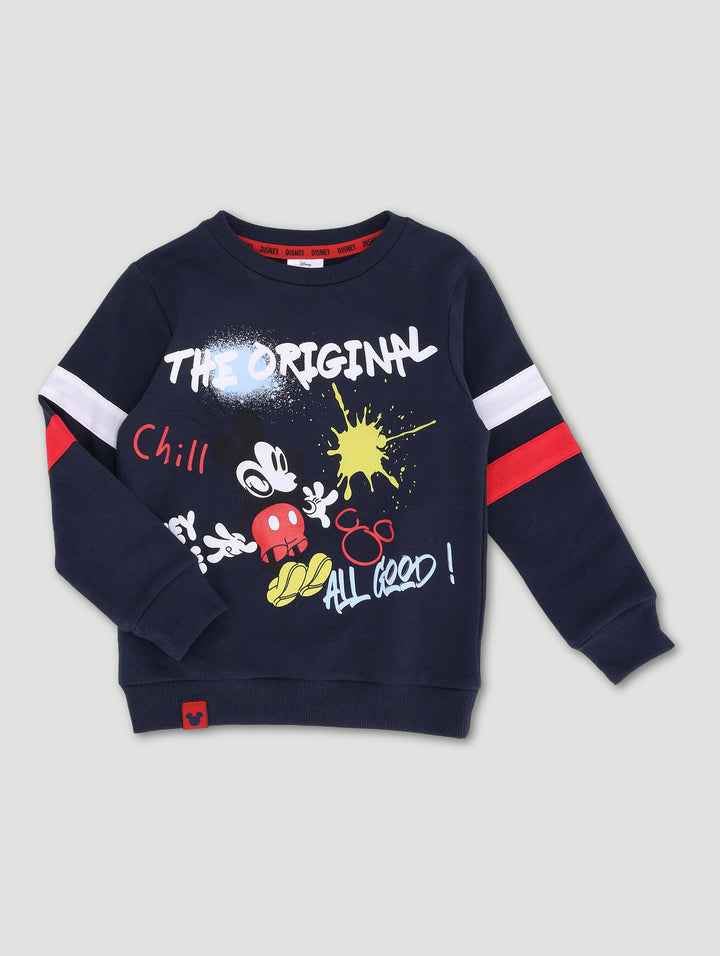 Pre-Boys Mickey Stripe Crew Top - Navy/Red
