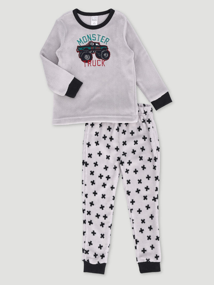 Pre-Boys Monster Truck Print Sleep Set - Grey
