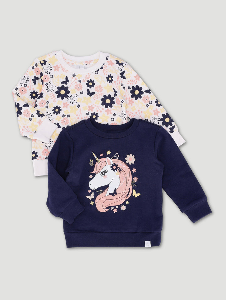 Baby Girls 2 Pack Daisy & Unicorn Top - Multi