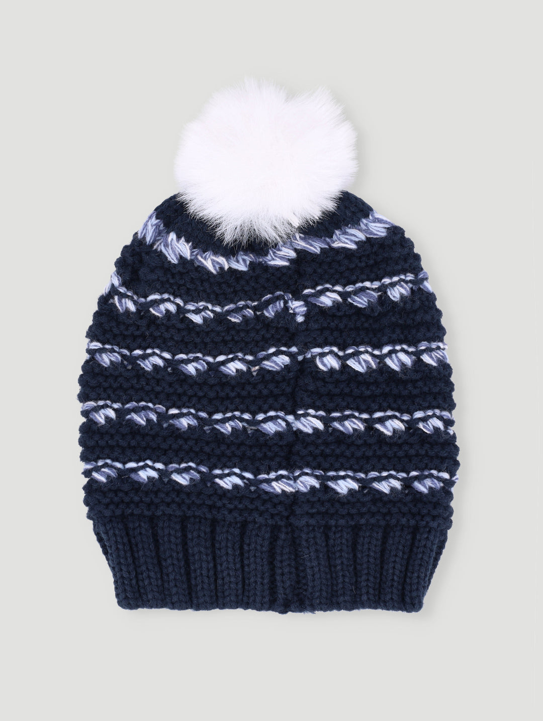 Boys Mixed Knit Beanie With Pom Pom - Blue