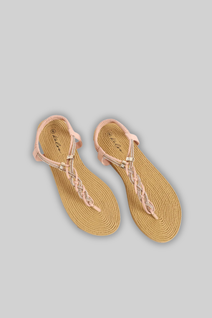 Diamante Plaited Slingback Thong Sandals - Blush