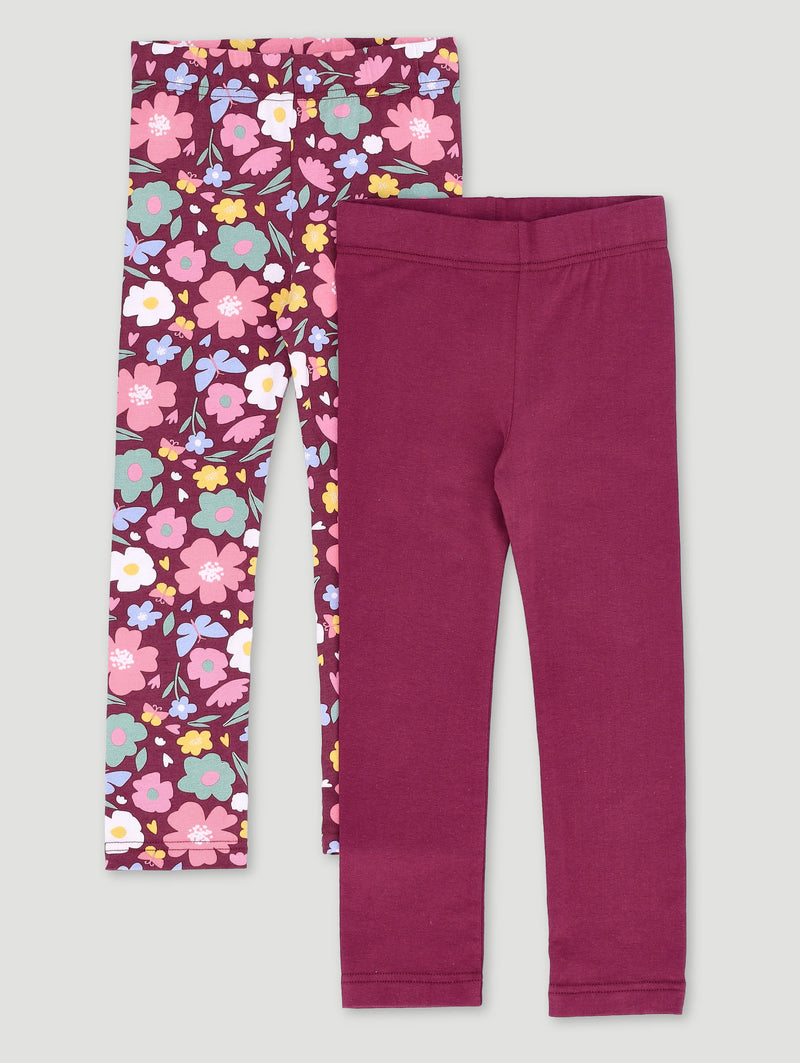 Pre-Girls 2 Pack Floral Legging - Burgundy