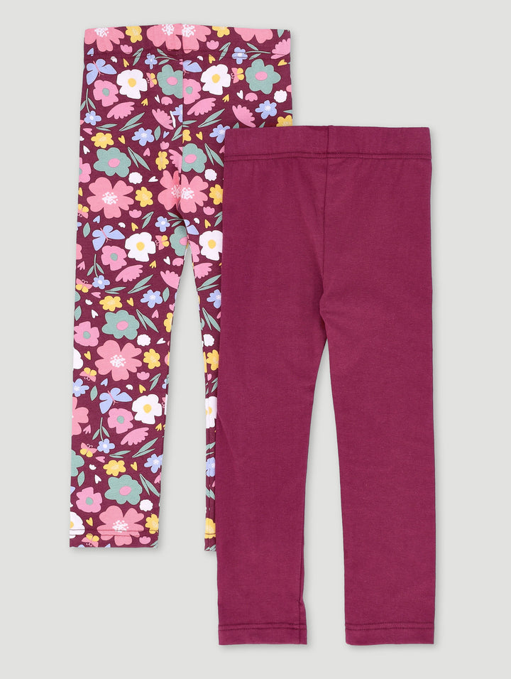 Pre-Girls 2 Pack Floral Legging - Burgundy