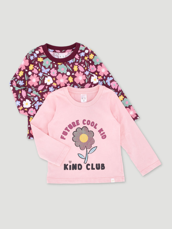 Pre-Girls 2 Pack Floral Print Tee - Burgundy