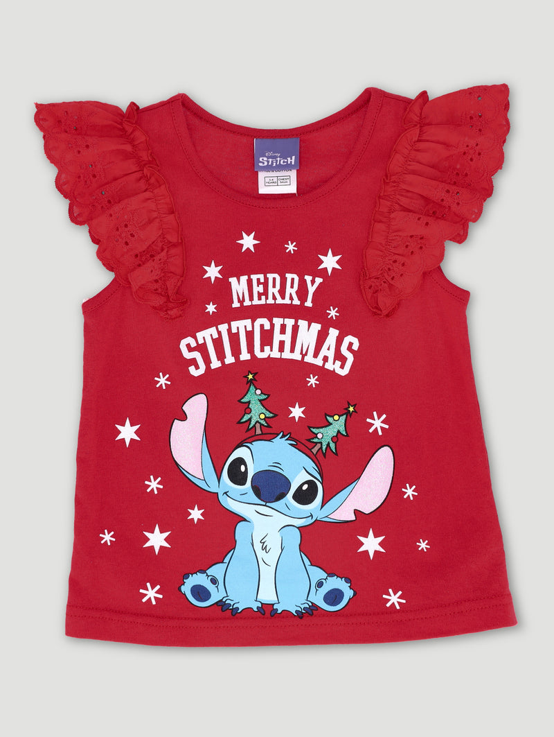 H♡ Pre-Girls Pre-Girls Lilo & Stitch Anglaise Sleeve Christmas Top