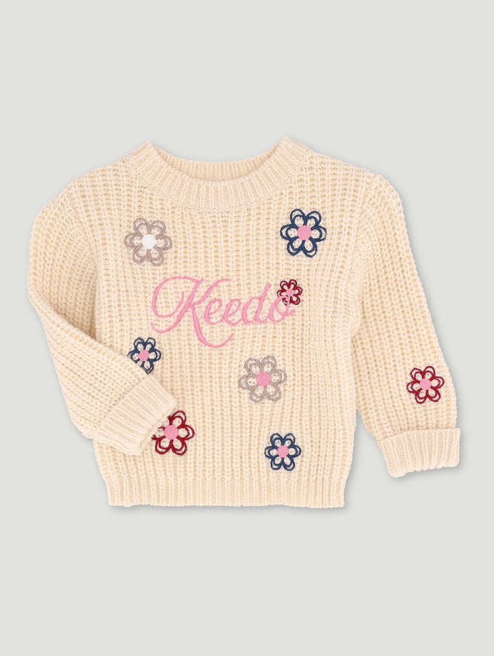 Keedo Baby Girls Flower Embroidery Chunky Knitwear