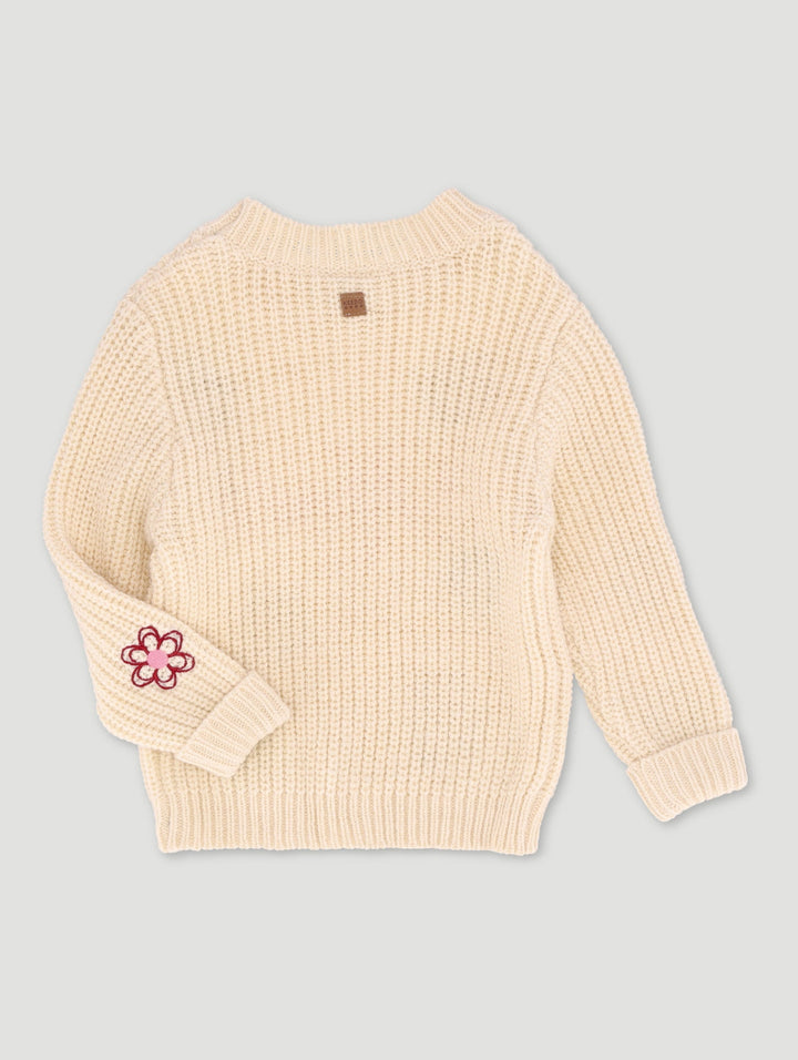 Keedo Girls Flower Embroidered Chunky Knitwear