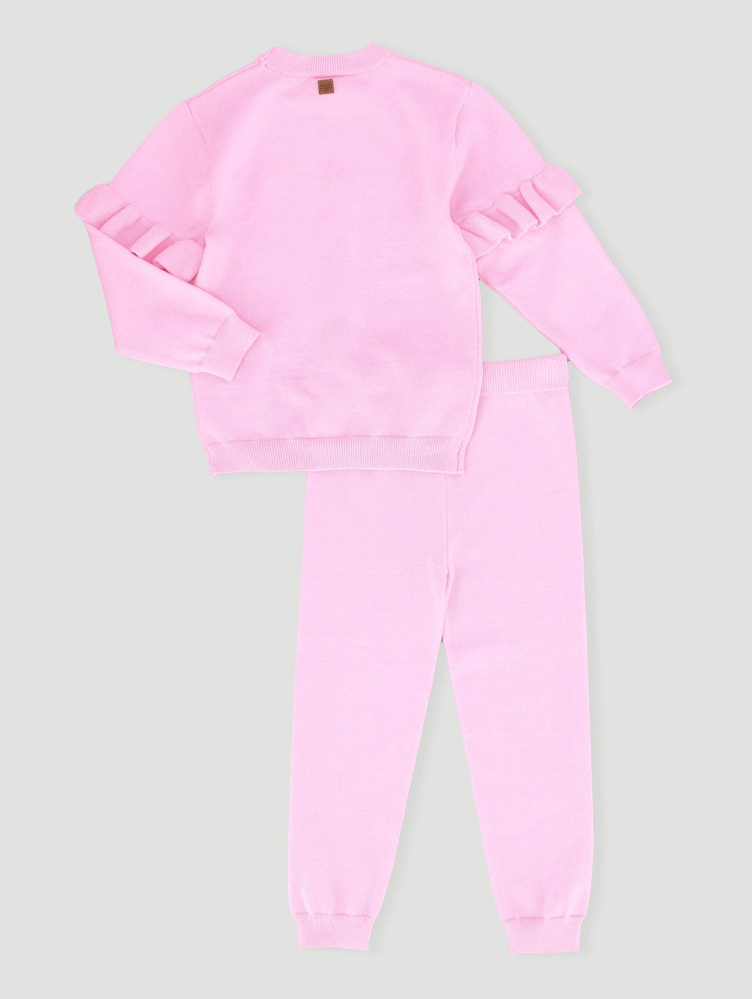 Keedo Girls Pink Knit Set With Lurex & Frill Sleeve Details
