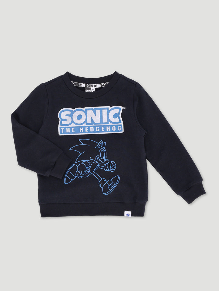 Pre-Boys Long Sleeve Sonic Crew Top - Black