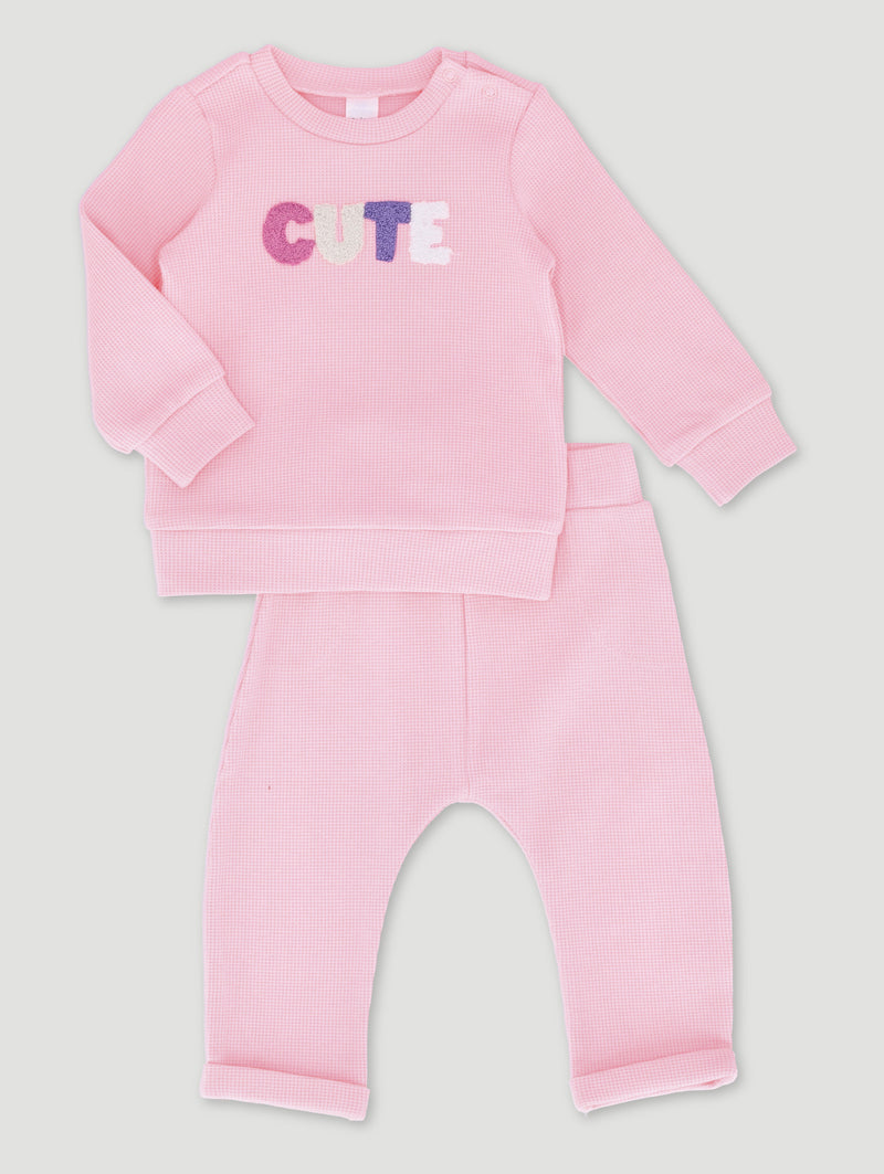 Baby Girls Cute Waffle Set - Dusty Pink