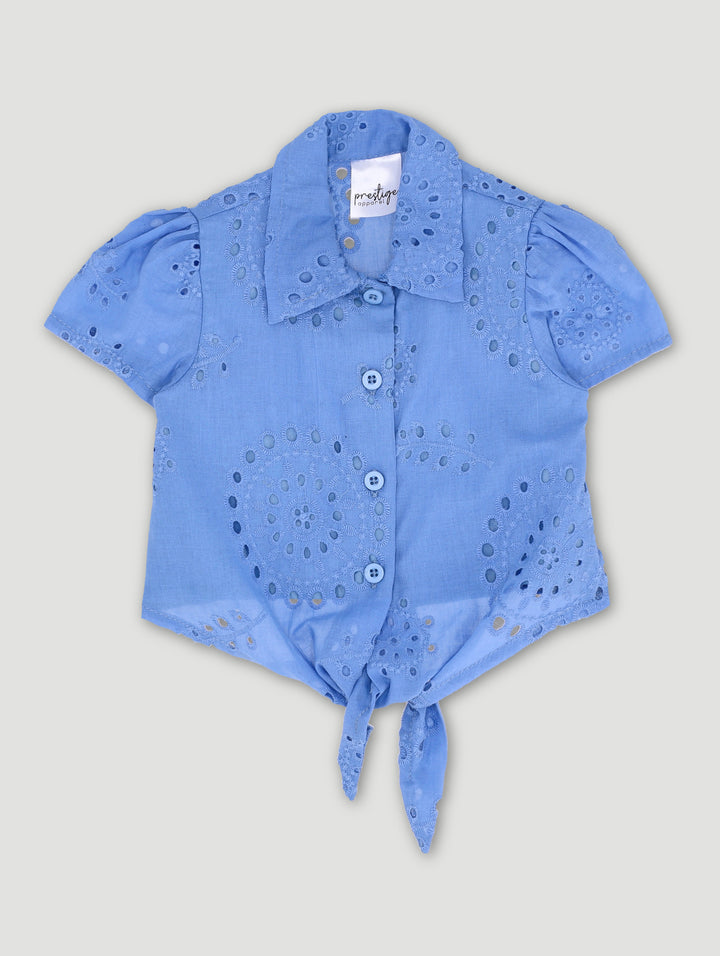 Baby Girls Lace Tie Up Shirt - Blue